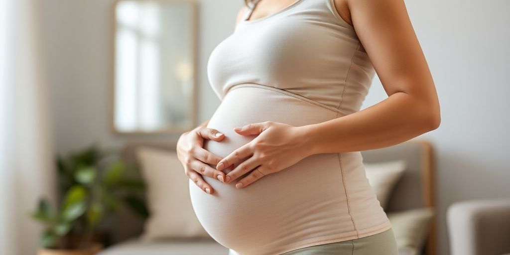 Pregnant woman in compression garment.