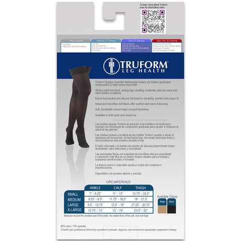 Truform Women's Opaque Thigh High 20-30mmHg - Compression Level: Firm 20-30 MmHg - Unisex - Leg