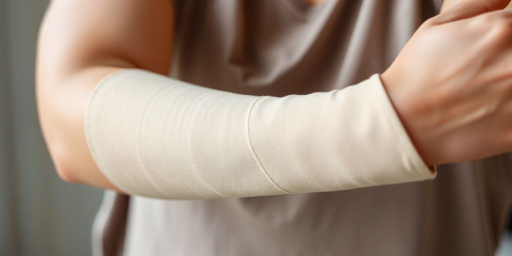 Compression wrap on arm.
