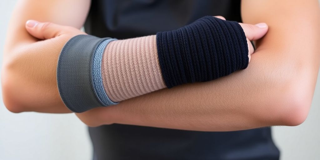 Arms with compression wraps.