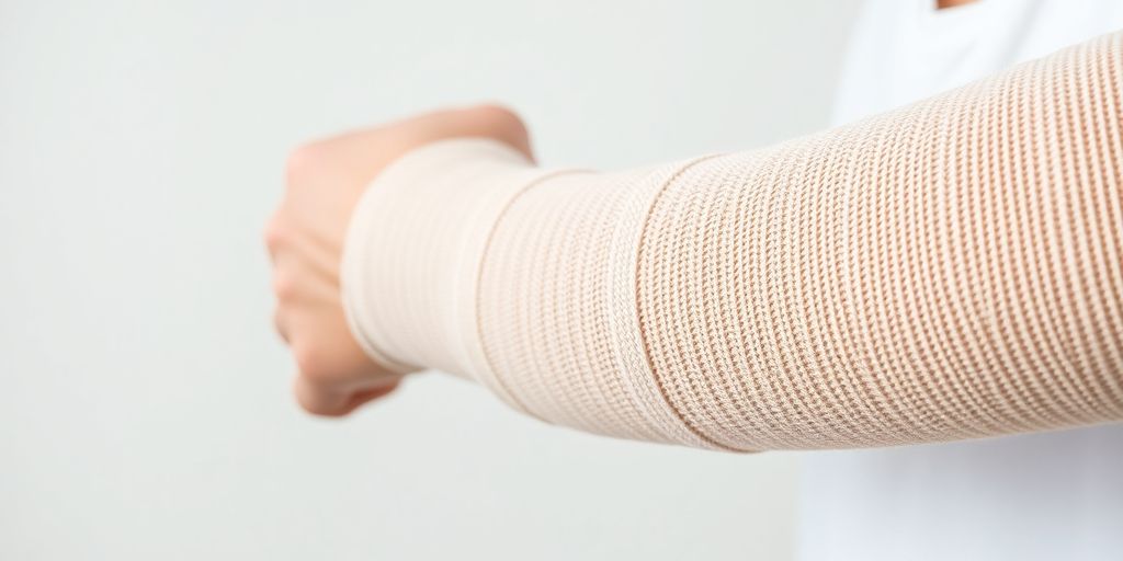 Compression wraps on arm.