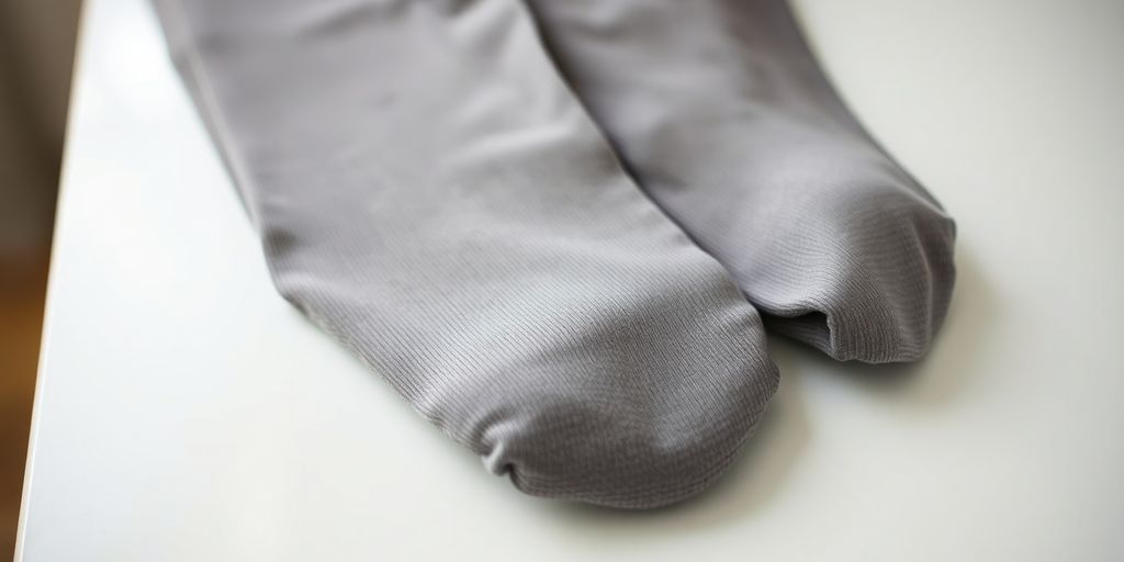 Pair of DVT compression stockings.