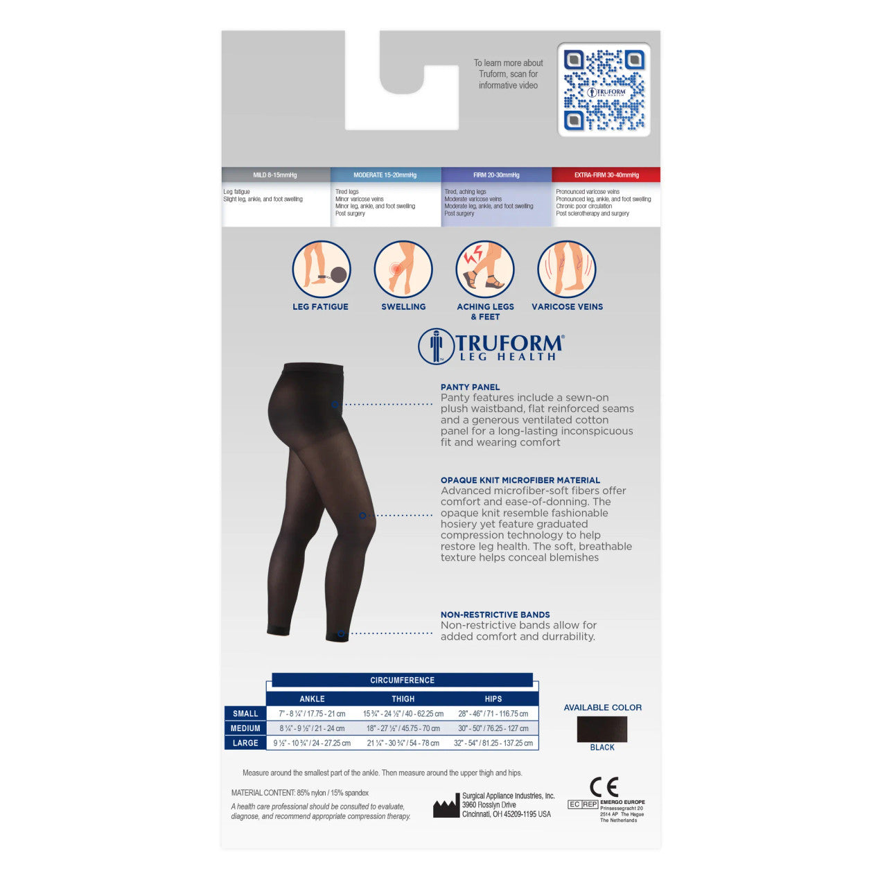 Truform Women's Opaque Footless Tights 20-30mmHg