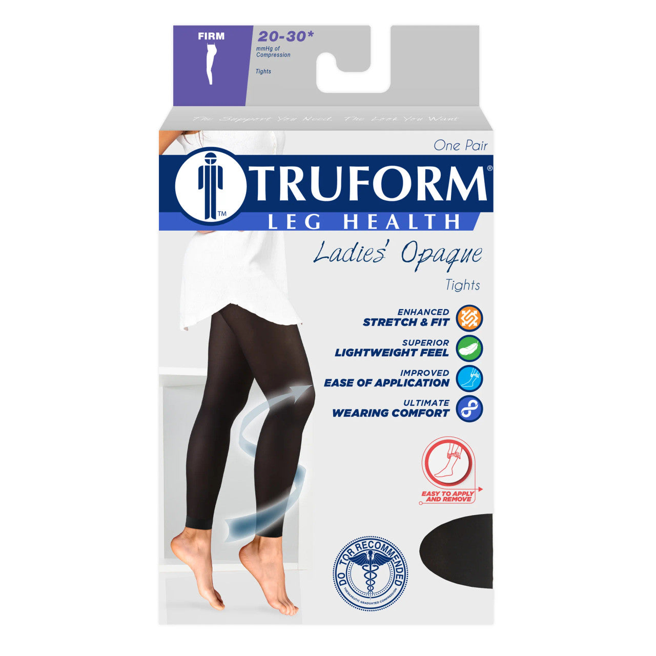 Truform Women's Opaque Footless Tights 20-30mmHg