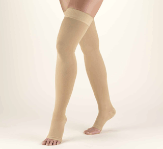 Truform Opaque Thigh High W/ Silicone Dot Stay-up Top Band 30-40mmHg Open Toe - Compression Level: Extra Firm 30-40 MmHg - Unisex - Foot