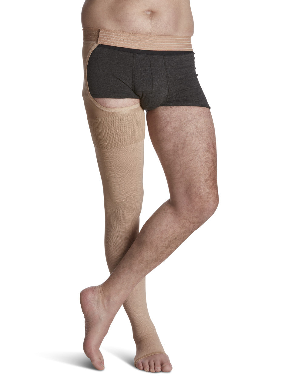 Sigvaris Natural Rubber Thigh High W/ Waist Attachment 30-40mmHg Open Toe - Compression Level: Extra Firm 30-40 MmHg - Male - Foot