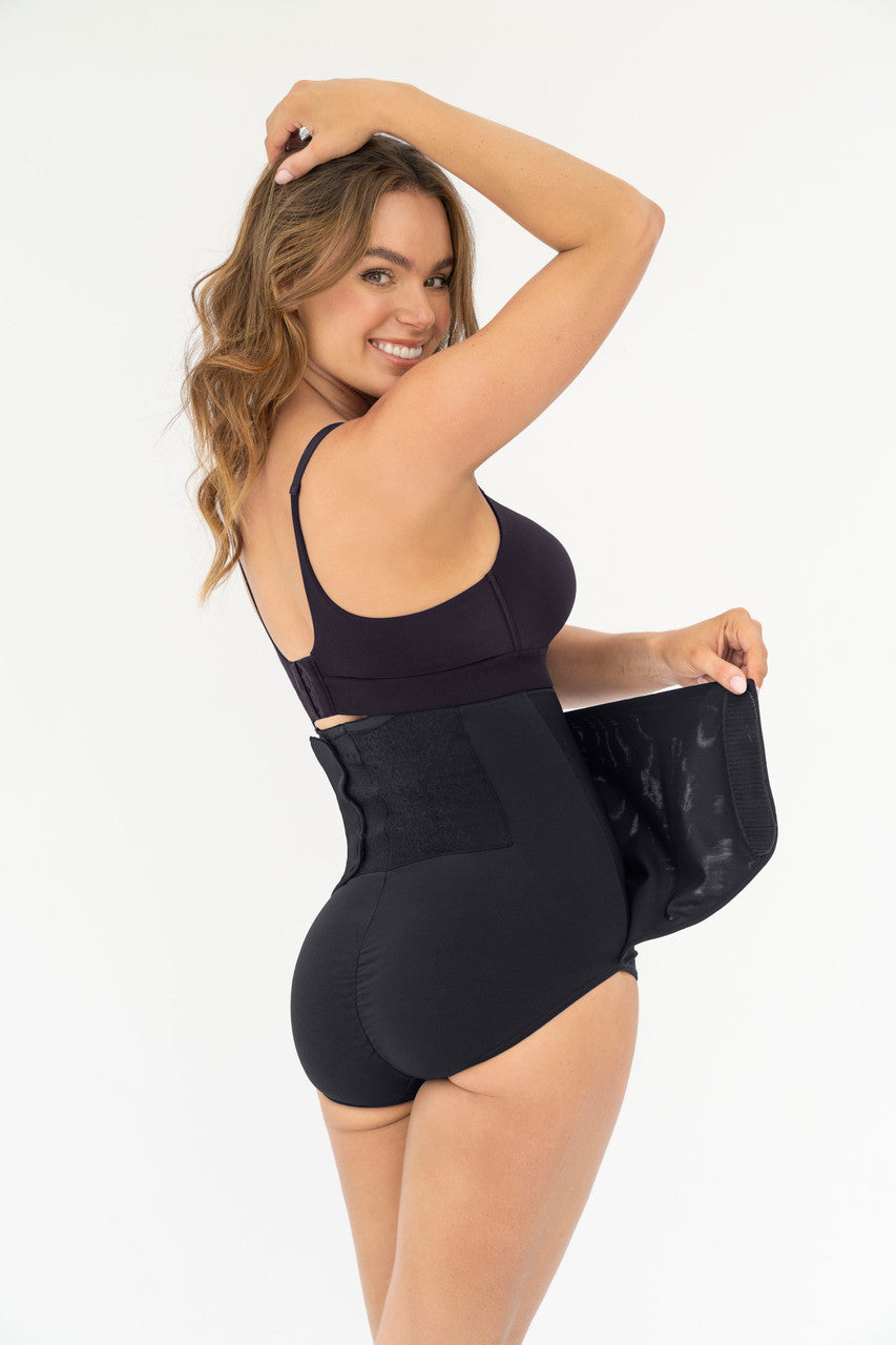 Leonisa High-Waisted Firm Compression Postpartum Panty w/ Adjustable Belly Wrap