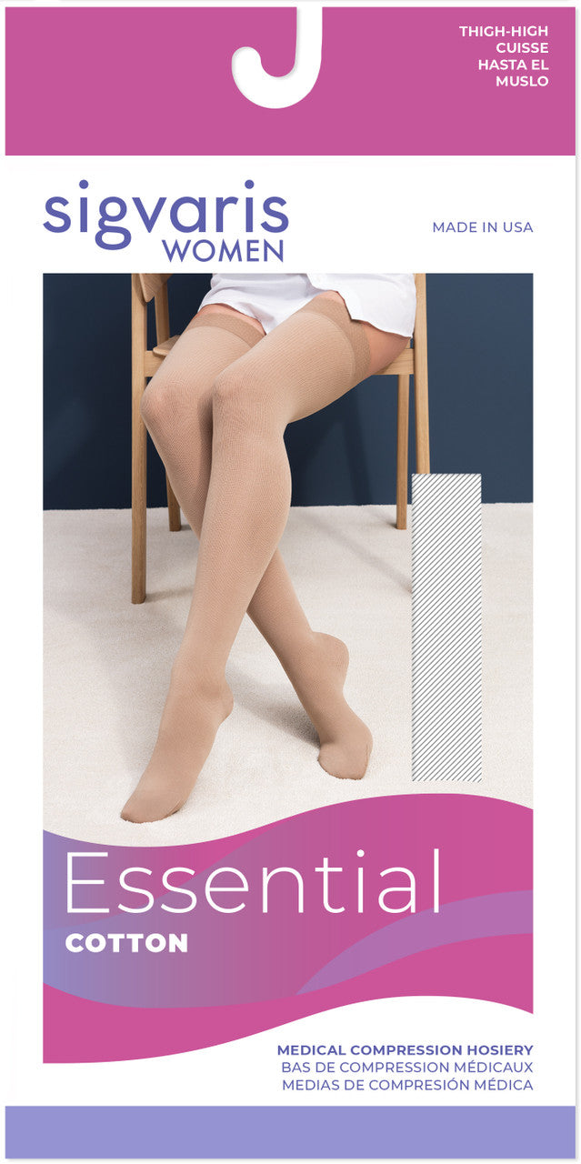 Sigvaris Women's Cotton Thigh High with Grip Top 30-40mmHg - Compression Level: Extra Firm 30-40 MmHg - Unisex - Leg