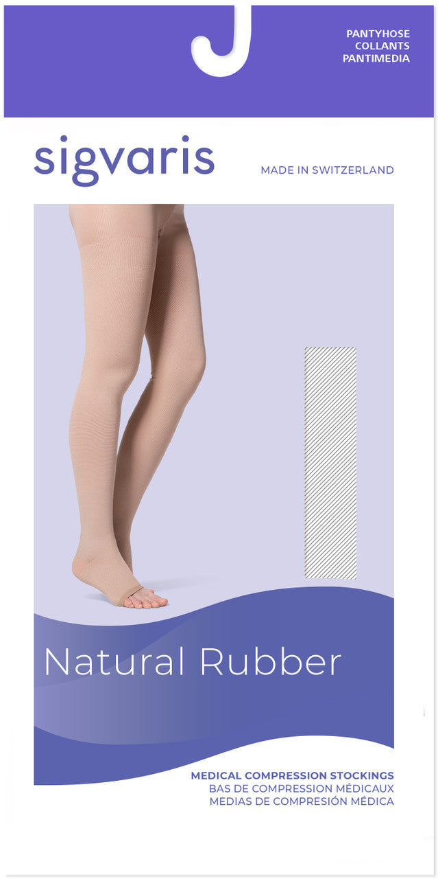 Sigvaris Natural Rubber Pantyhose, Open Toe 30-40mmHg - Compression Level: Extra Firm 30-40 MmHg - Female - Foot