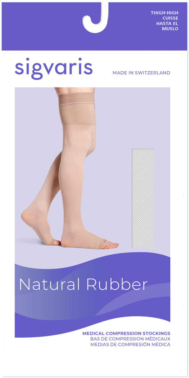 Sigvaris Natural Rubber Thigh High, Open Toe 30-40mmHg - Compression Level: Extra Firm 30-40 MmHg - Unisex - Foot