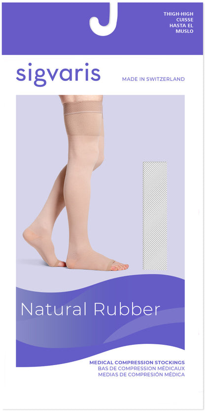 Sigvaris Natural Rubber Thigh High W/ Grip Top, Open Toe 40-50mmHg - Compression Level: Severe 40-50 MmHg - Unisex - Foot