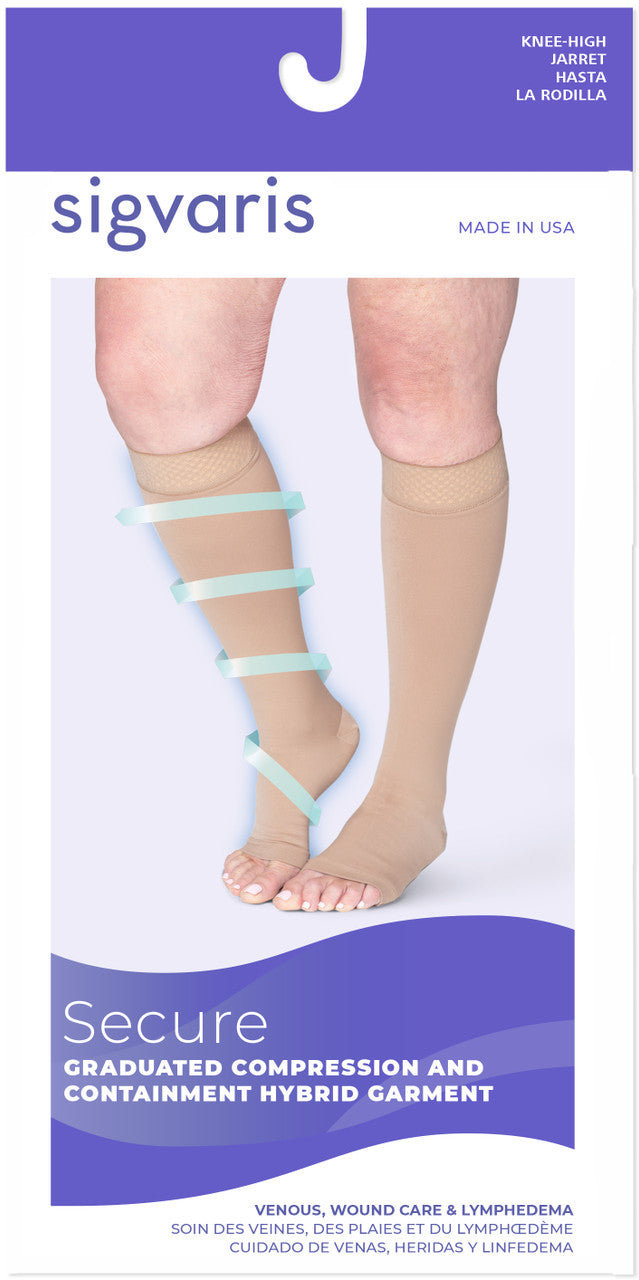 Sigvaris Secure Knee High, Open Toe 30-40mmHg - Compression Level: Extra Firm 30-40 MmHg - Unisex - Foot