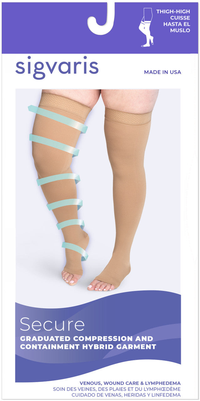 Sigvaris Secure Thigh High, Open Toe 30-40mmHg - Compression Level: Extra Firm 30-40 MmHg - Unisex - Foot
