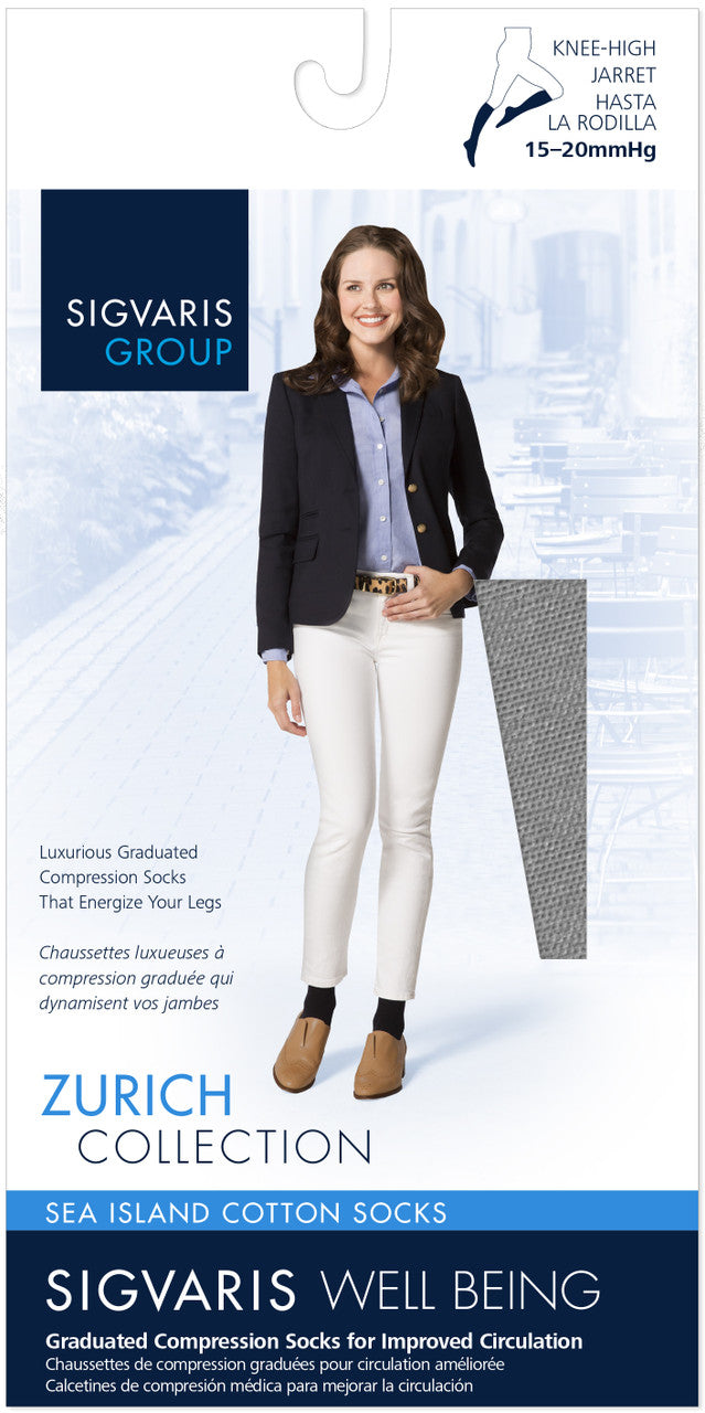Sigvaris Women's Sea Island Cotton Knee High 15-20mmHg - Compression Level: Moderate 15-20 MmHg - Unisex - Knee