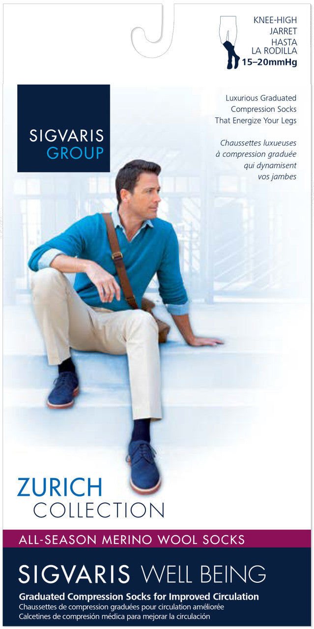 Sigvaris Men's All-Season Merino Wool Knee High Socks 15-20mmHg - Compression Level: Moderate 15-20 MmHg - Male - Knee
