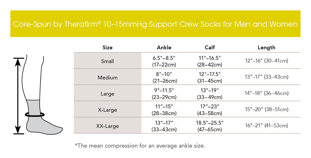Core-Spun by Therafirm® Gradient Compression Crew Socks 10-15 mmHg
