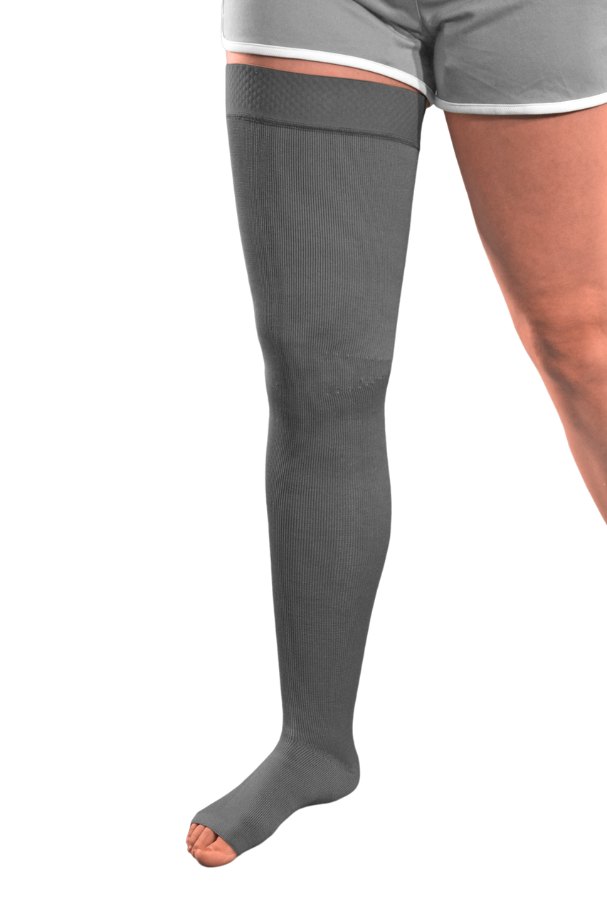 L & R ExoStrong Thigh High with Silicone Top Band 20-30mmHg - Compression Level: Firm 20-30 MmHg - Unisex - Leg