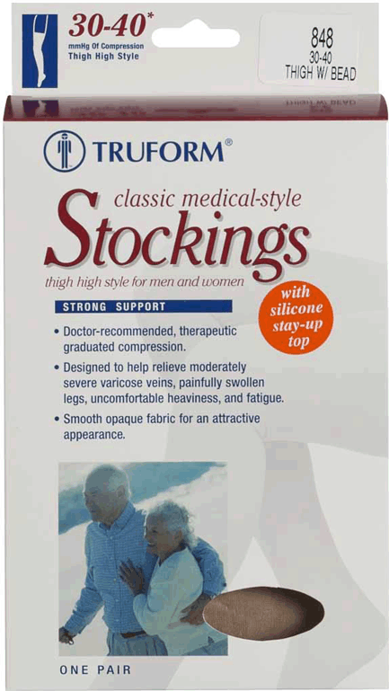 Truform Opaque Thigh High W/ Silicone Dot Stay-up Top Band 30-40mmHg Open Toe - Compression Level: Extra Firm 30-40 MmHg - Unisex - Foot