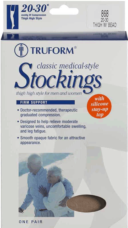 Truform Opaque Thigh High W/ Silicone Dot Stay-up Top Band 20-30mmHg Open Toe - Compression Level: Firm 20-30 MmHg - Unisex - Foot